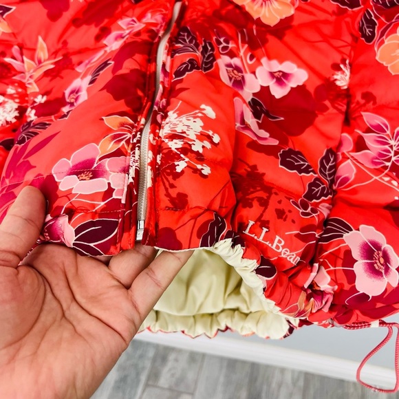 LL Bean Red Floral Quilted Puffer Reversible Snow Winter Jacket - Picture 3 of 14